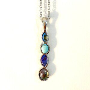 Four Stone Pendent on 30-inch Stainless Steel Silver Chain